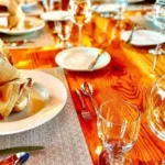 A close-up of the set dining table