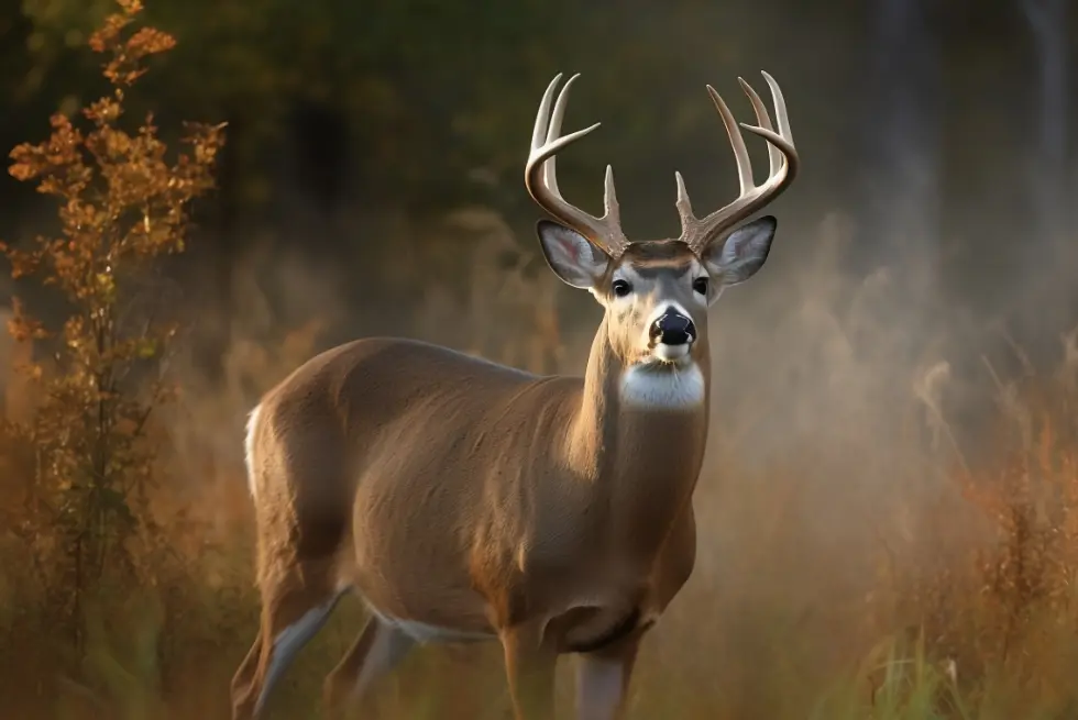 Majestic deer in a serene landscape.